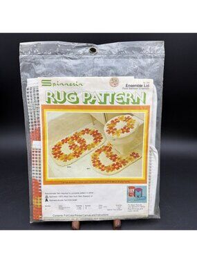 Spinnerin Rug Pattern Latch Hook Toilet Lid Cover Floral No.328 Canvas Only